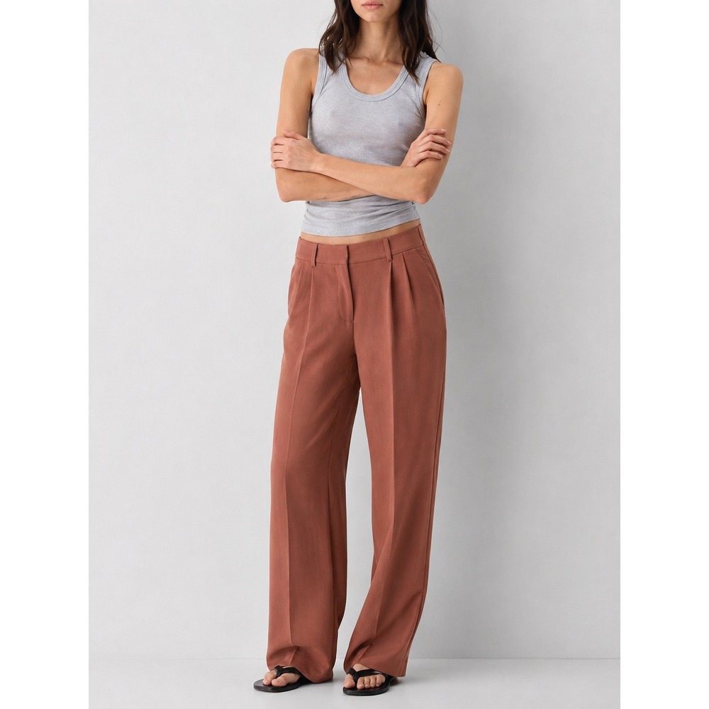 Wilfred The Effortless Pant Brown High Waisted Wide Leg Pleated Trouser 2